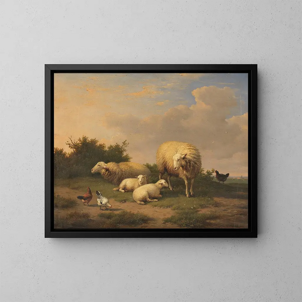ovejas y corderos - Eugène Joseph Verboeckhoven — cuadro enmarcado en la pared