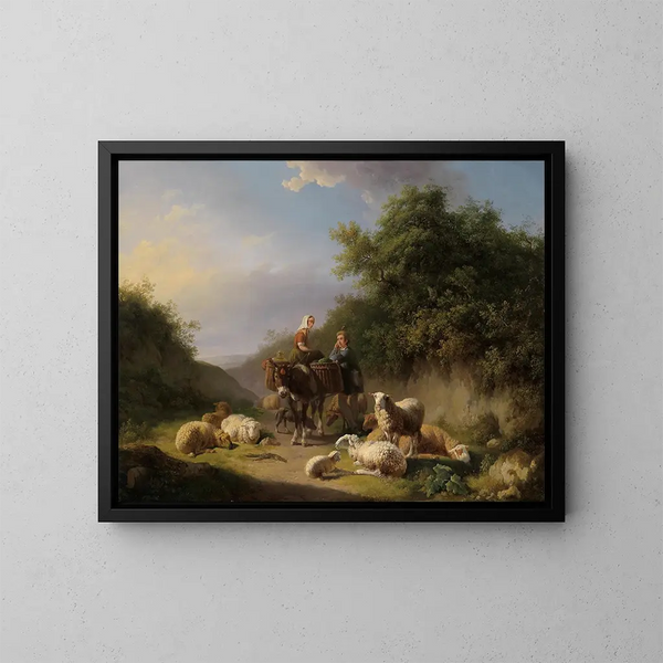 Bergère y pastor - Eugène Joseph Verboeckhoven — cuadro enmarcado en la pared
