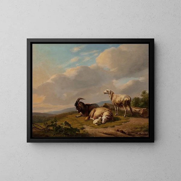 ovejas y cabras en un paisaje - Eugène Joseph Verboeckhoven — cuadro enmarcado en la pared
