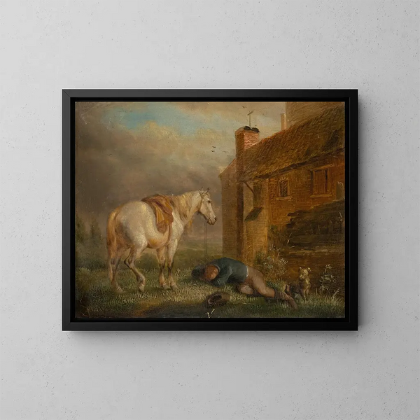 Hombre a caballo dormido y montura - Eugène Joseph Verboeckhoven — cuadro enmarcado en la pared