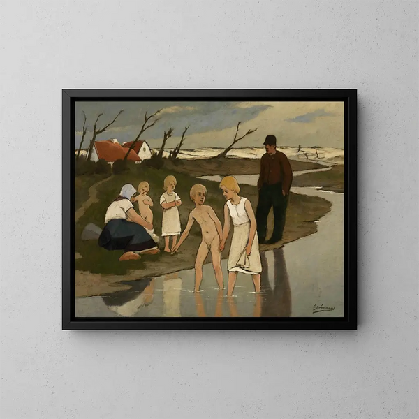 Niños bañándose - Eugène Laermans — cuadro enmarcado en la pared