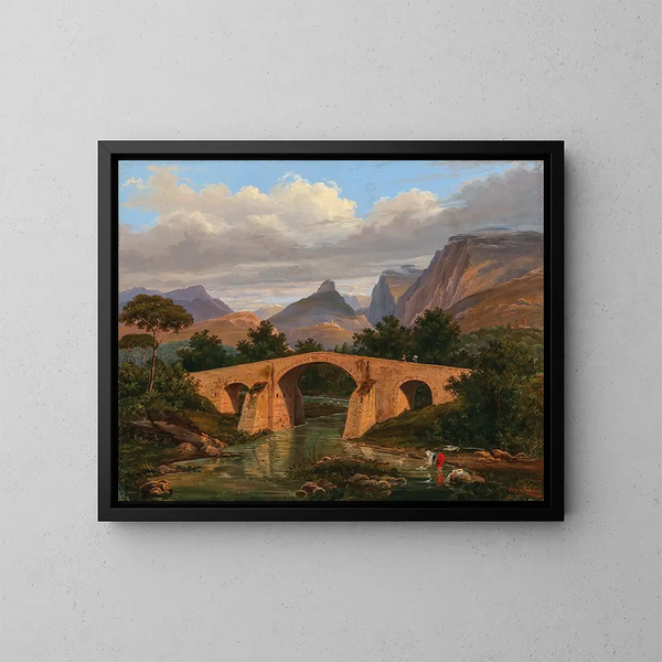Puente de Battipaglia entre Salerno y cerca de Nápoles - Eugène von Guérard — cuadro enmarcado en la pared