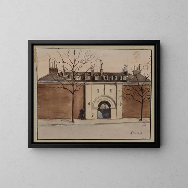 La entrada de la prisión de Mazas en el bulevar Diderot - F. Seguin — cuadro enmarcado en la pared