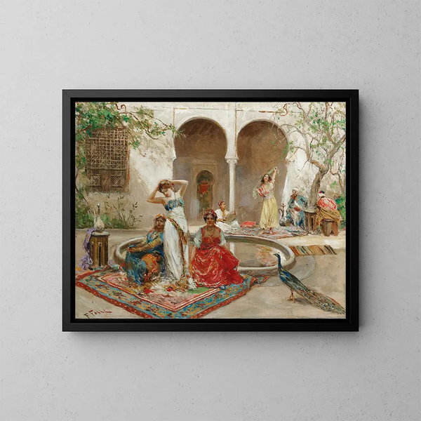 Danza en el patio del harén - Fabio Fabbi — cuadro enmarcado en la pared