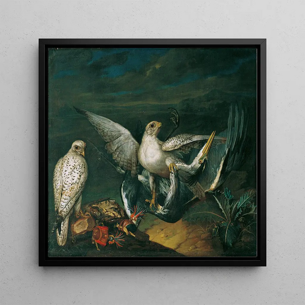 Faucons de chasse blancs avec un héron - Philipp Ferdinand de Hamilton