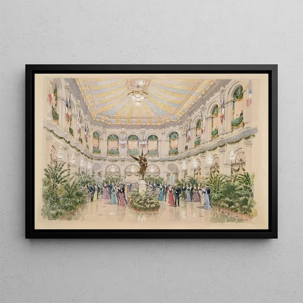 Bal en el patio interior del Ayuntamiento, 4o distrito, Fiestas Franco-Rusas, París, 19 de octubre de 1893 - Fédor Hoffbauer — cuadro enmarcado en la pared