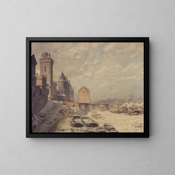 La torre del reloj, la Conciergerie y el puente au Change en 1621 - Fédor Hoffbauer — cuadro enmarcado en la pared