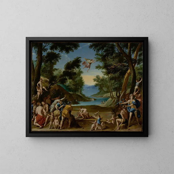 Cupido y Pan - Federico Zuccaro — cuadro enmarcado en la pared
