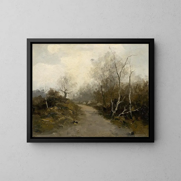 Forest Road Painting - Felicjan Moczik — framed artwork on a wall