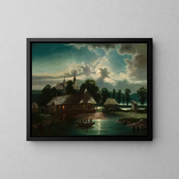 Paisaje de campo nocturno - Feliks Brzozowski — cuadro enmarcado en la pared