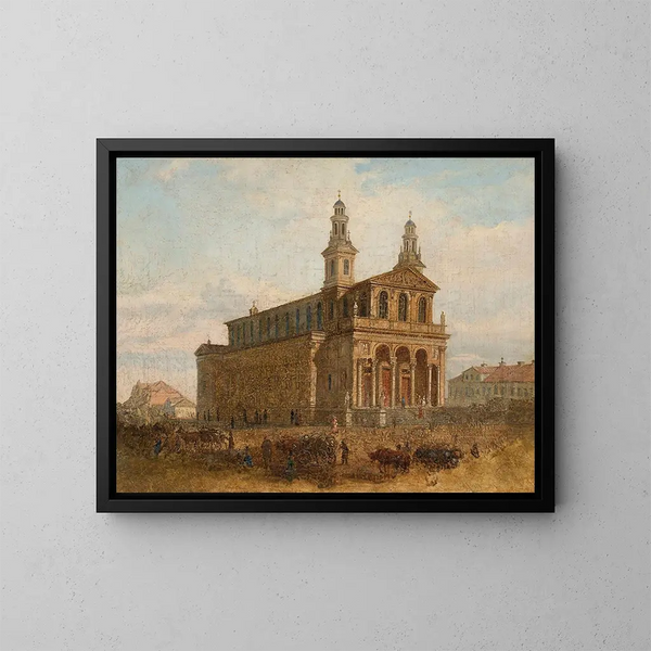Vista de la iglesia de San Carlos Borromeo en Varsovia - Feliks Brzozowski — cuadro enmarcado en la pared