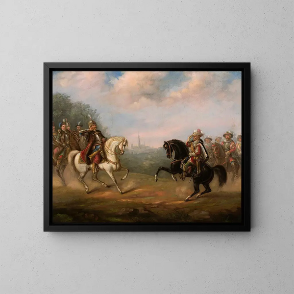 King John III Sobieski meeting Emperor Leopold in Vienna - Feliks Sypniewski — framed artwork on a wall