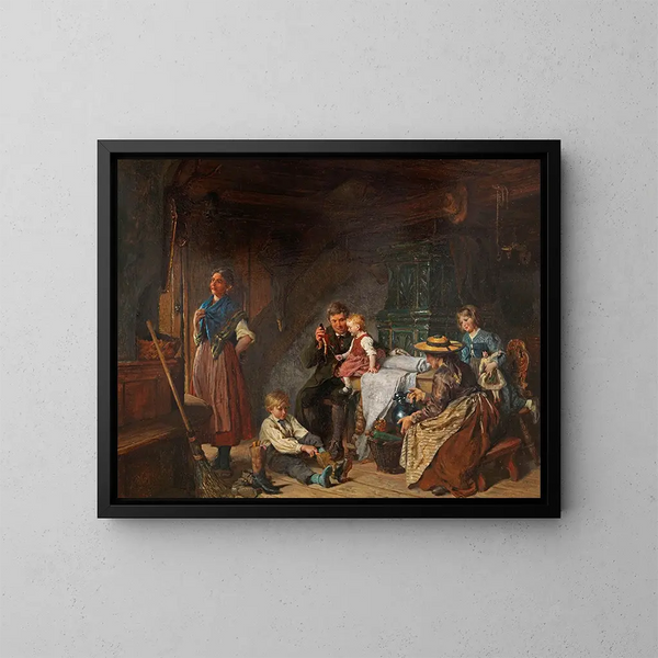 Escena familiar - Felix Schlesinger — cuadro enmarcado en la pared