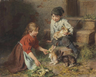 Alimentación de conejos - Felix Schlesinger — vista de la obra