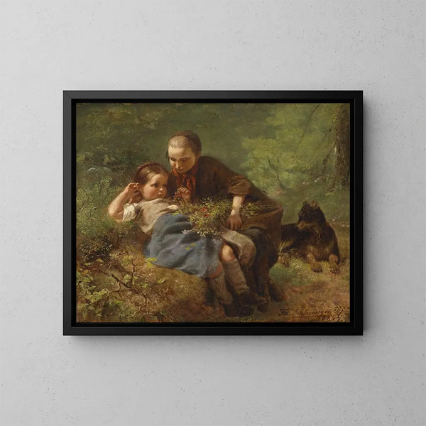 Niños en el bosque - Felix Schlesinger — cuadro enmarcado en la pared