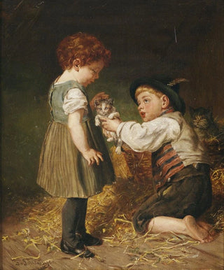 Felix Schlesinger - Zwei Kinder mit Ktzchen im Stall.webp