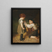 Two children with kittens in the stable - Felix Schlesinger — framed artwork on a wall