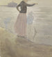 Mujer con dos niños y un perro pequeño en la playa - Johan Antonie de Jonge — vista de la obra