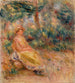 Mujer en rosa y amarillo en un paisaje - Pierre-Auguste Renoir — vista de la obra