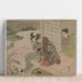 Reproduction of the painting of a woman observing a young couple kissing on a veranda - Suzuki Harunobu