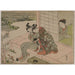 Reproduction of the painting of a woman observing a young couple kissing on a veranda - Suzuki Harunobu