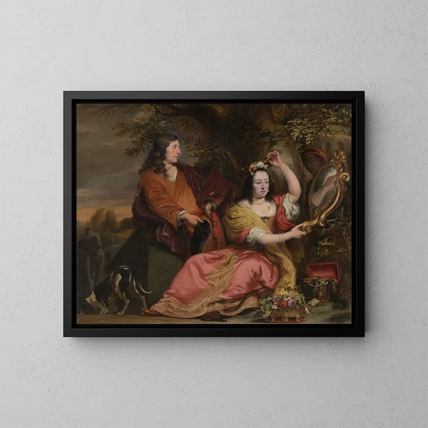 Jan van der Voort y su hermana Catharina con un sirviente - Ferdinand Bol — cuadro enmarcado en la pared