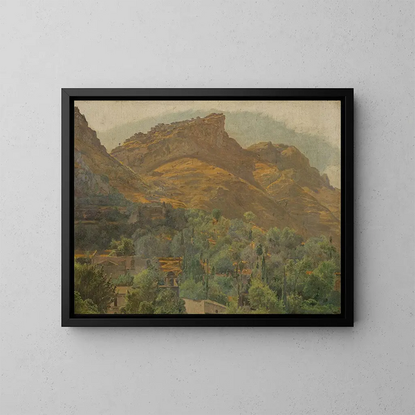 Vista de la ciudad de montaña de Mola cerca de Taormina - Ferdinand Georg Waldmüller — cuadro enmarcado en la pared