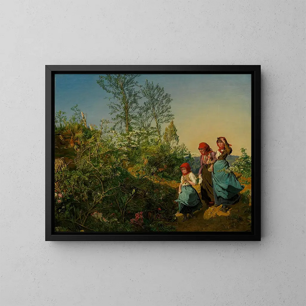 Spring walk towards the church - Ferdinand Georg Waldmüller — framed artwork on a wall