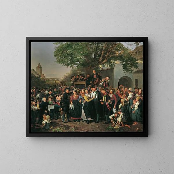 Peasant wedding in Lower Austria - Ferdinand Georg Waldmüller — framed artwork on a wall