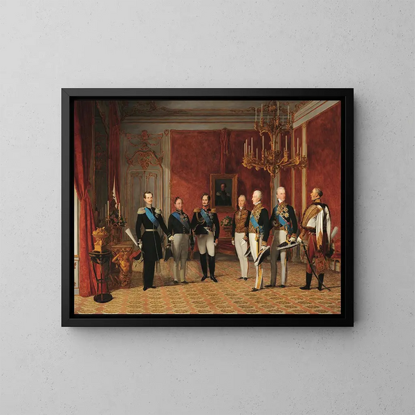 Reception of Grand Duke Alexander Nikolaevich by Prince Metternich at the Hofburg in Vienna in 1839 - Ferdinand Georg Waldmüller — framed artwork on a wall