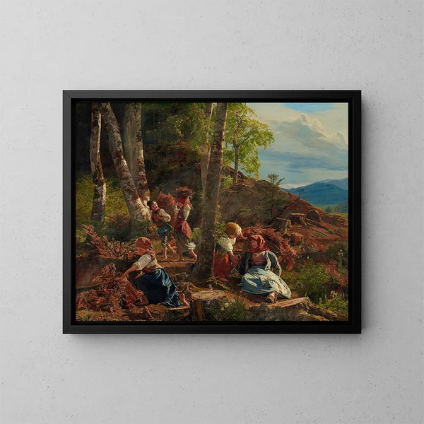 Reproducción artística de recolector de ramitas en el bosque vienés - Ferdinand Georg Waldmüller — cuadro enmarcado en la pared