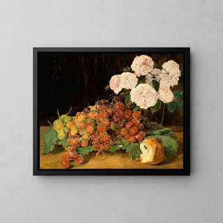Ferdinand Georg Waldmller - Stillleben mit Rosen Erdbeeren und Brot.webp