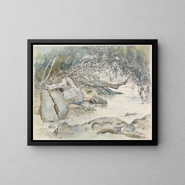 Rivage rocheux baigné par le Parahyba - Ferdinand Keller — framed artwork on a wall