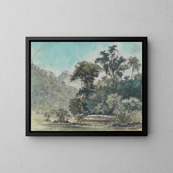 View of the wooded riverbank - Ferdinand Keller — framed artwork on a wall