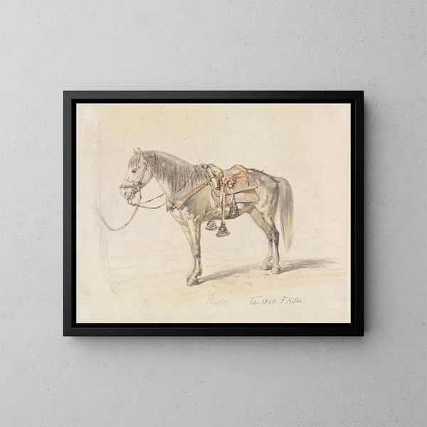 Study of a Saddled Horse - Ferdinand Keller — framed artwork on a wall