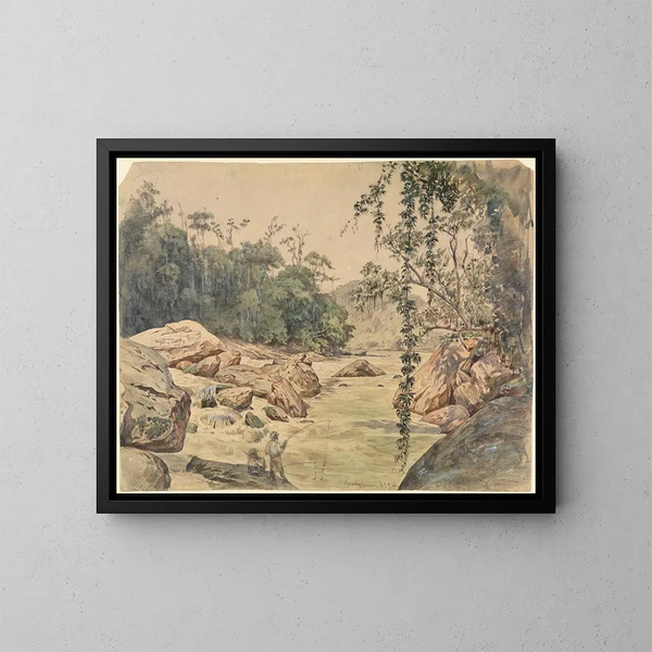 Two Fishermen at Parahybafluss - Ferdinand Keller — framed artwork on a wall