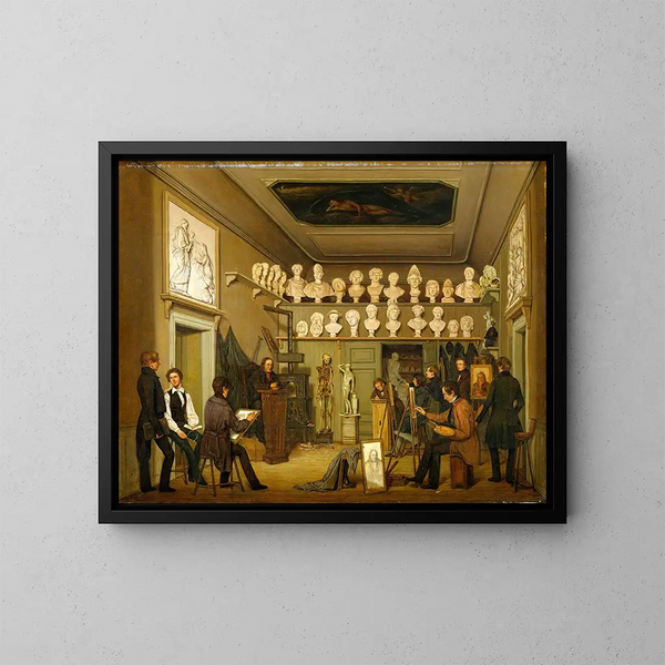 Un taller en la Academia de Bellas Artes de Copenhague - Ferdinand Richardt — cuadro enmarcado en la pared
