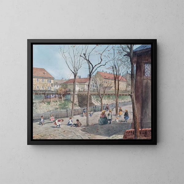 El puente encadenado sobre el río Viena - Ferdinand Weckbrodt — cuadro enmarcado en la pared