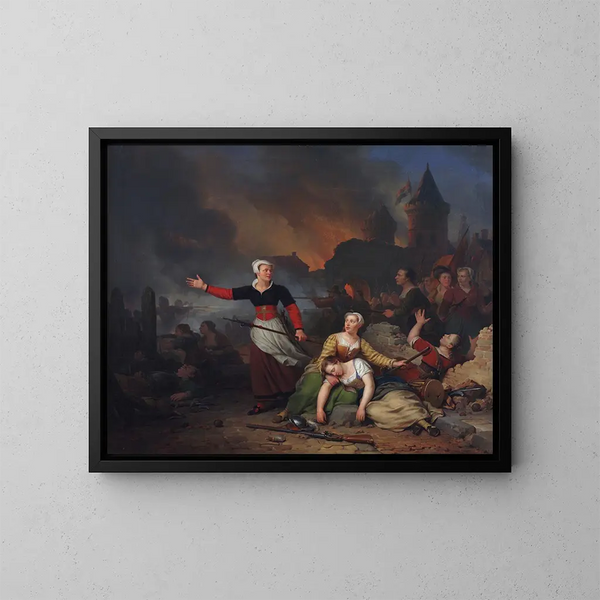 Kenau Simonsdr Hasselaar during the Siege of Haarlem - Ferdinand de Braekeleer — framed artwork on a wall