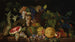 Nature morte aux melons, grenades, raisins, pastèque et autres fruits et légumes sur un entablement - Filippo Lauri — vista de la obra
