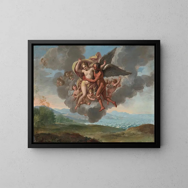 L'enlèvement d'Oreithyia, fille du roi Érechthée - Filippo Lauri — framed artwork on a wall