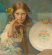 Niña con un plato con motivo folclórico - Alphonse Mucha — vista de la obra