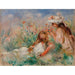 Reproducción del cuadro de niña acostada en la hierba y joven arreglando un ramo - Pierre-Auguste Renoir