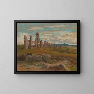 L'Aqua Claudia en la campiña romana - Félix-Hippolyte Lanoë — cuadro enmarcado en la pared