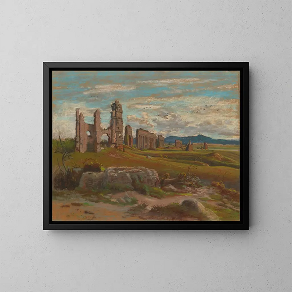 L'Aqua Claudia en la campiña romana - Félix-Hippolyte Lanoë — cuadro enmarcado en la pared