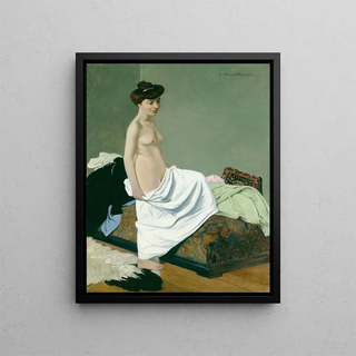 Flix Vallotton - Standing Nude Holding Gown on Her Knee.webp