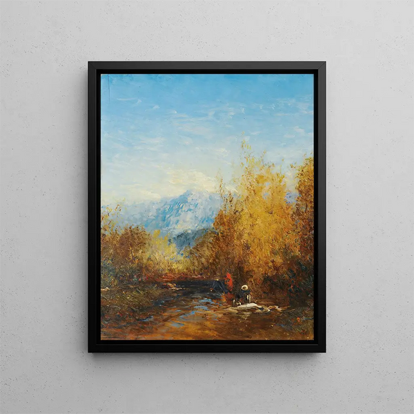 A group of people in a mountain landscape - Félix Ziem — framed artwork on a wall