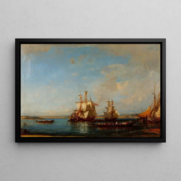 Caïques et voiliers au Bosphore - Félix Ziem — framed artwork on a wall