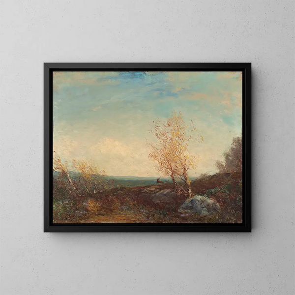Deer in the Fontainebleau Forest - Félix Ziem — framed artwork on a wall