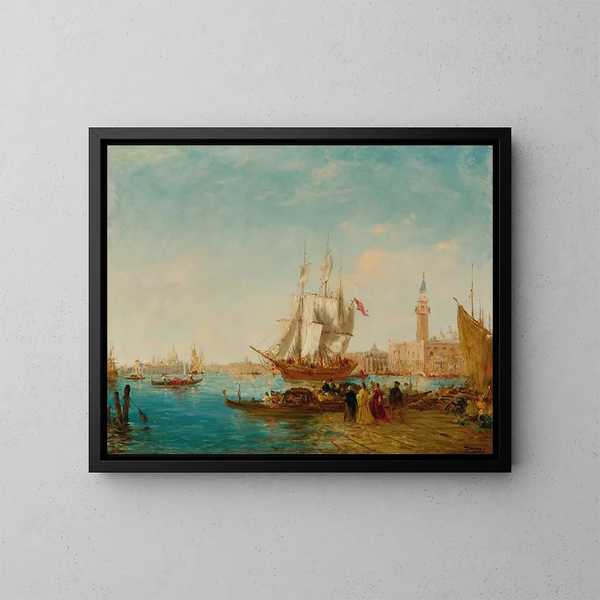 Embarkation on the Quay of the Slaves - Félix Ziem — framed artwork on a wall